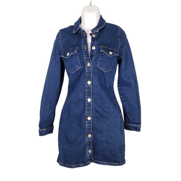 Zara Dresses & Skirts - Zara TRF Stretch Denim Long Sleeve Shirt Dress Size Medium